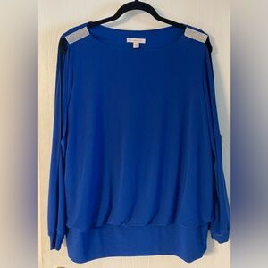 Blue Relaxed Blouse with Rhinestone Accents